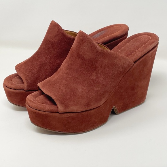 Robert Clergerie Shoes - Clergerie Dolcy Platform Wedge Sandal Mule Suede Brown 36.5